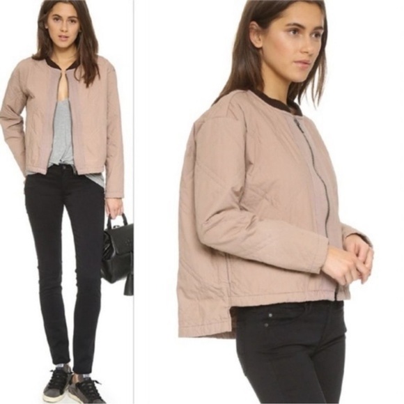 Free People Linear Quilted Bomber Jacket Oversized Blush with Pockets - Picture 2 of 11